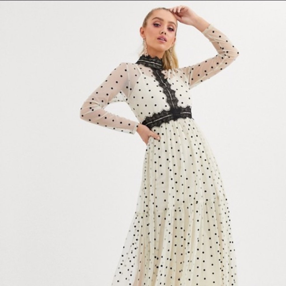 ASOS Lace & Beads Polka Dot Midi Dress